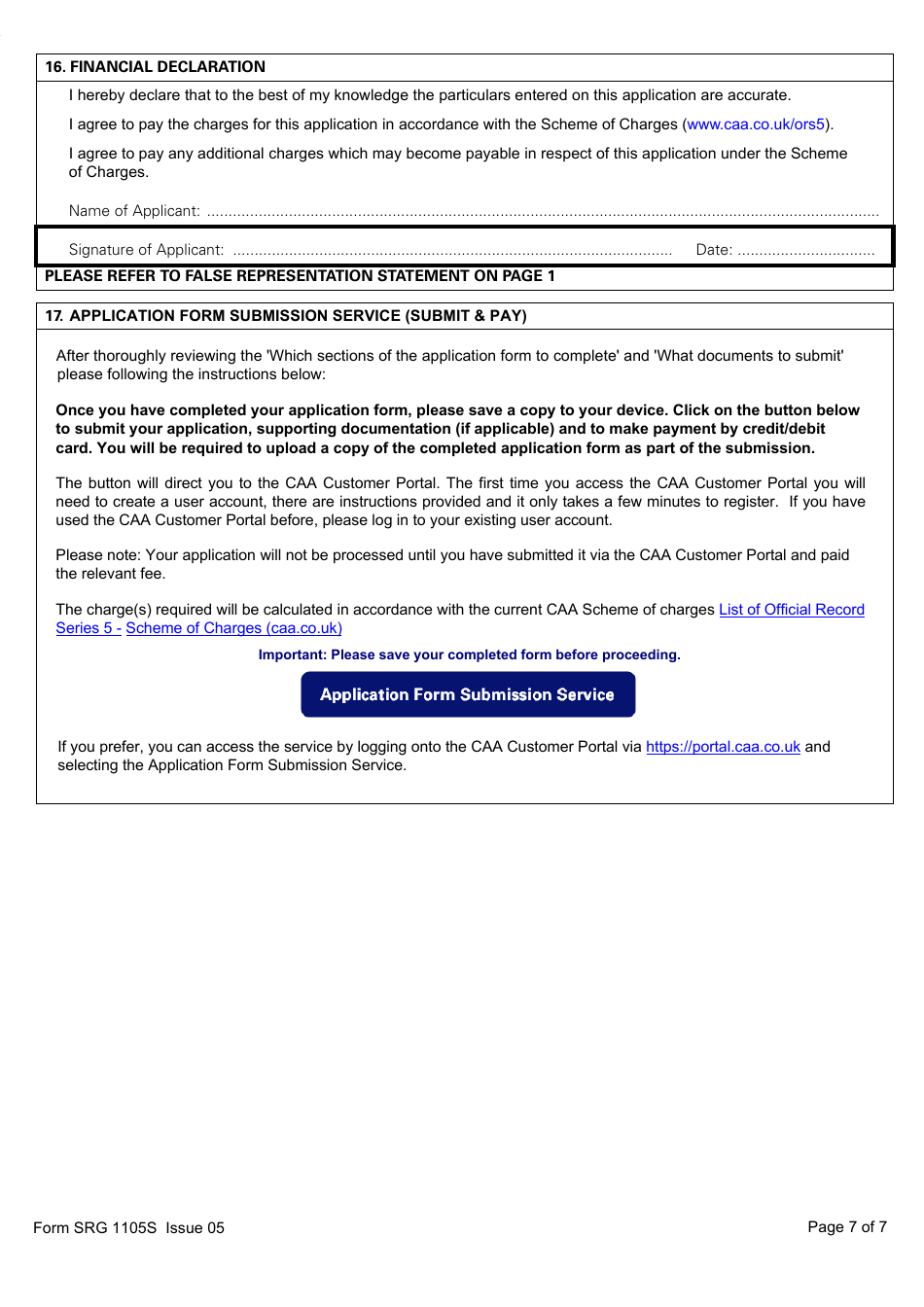 Form SRG1105S Sailplane - Application for Part-Fcl Sailplane Pilot Licence and Light Aircraft Pilot Licence - United Kingdom, Page 7