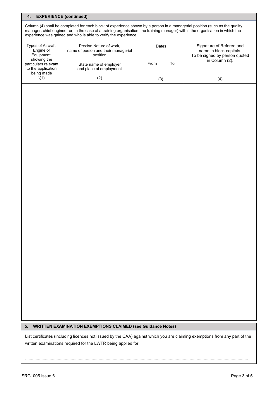 Form SRG1005 Aircr Aft Maintenance Engineers Licence Grant or Extension - Application - United Kingdom, Page 3