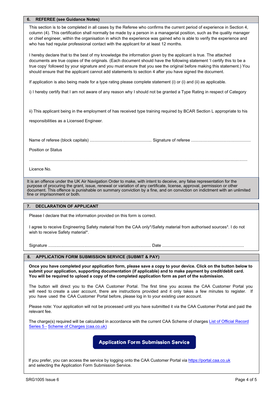 Form SRG1005 Aircr Aft Maintenance Engineers Licence Grant or Extension - Application - United Kingdom, Page 4