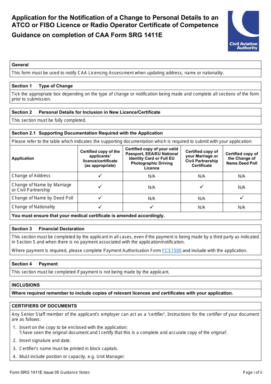 Form SRG1411E Application for the Notification of a Change to Personal Details to an Atco or Fiso Licence or Radio Operator Certificate of Competence (Regulation UK (Eu) 2015 / 340 and Air Navigation Order 2016) - United Kingdom, Page 3