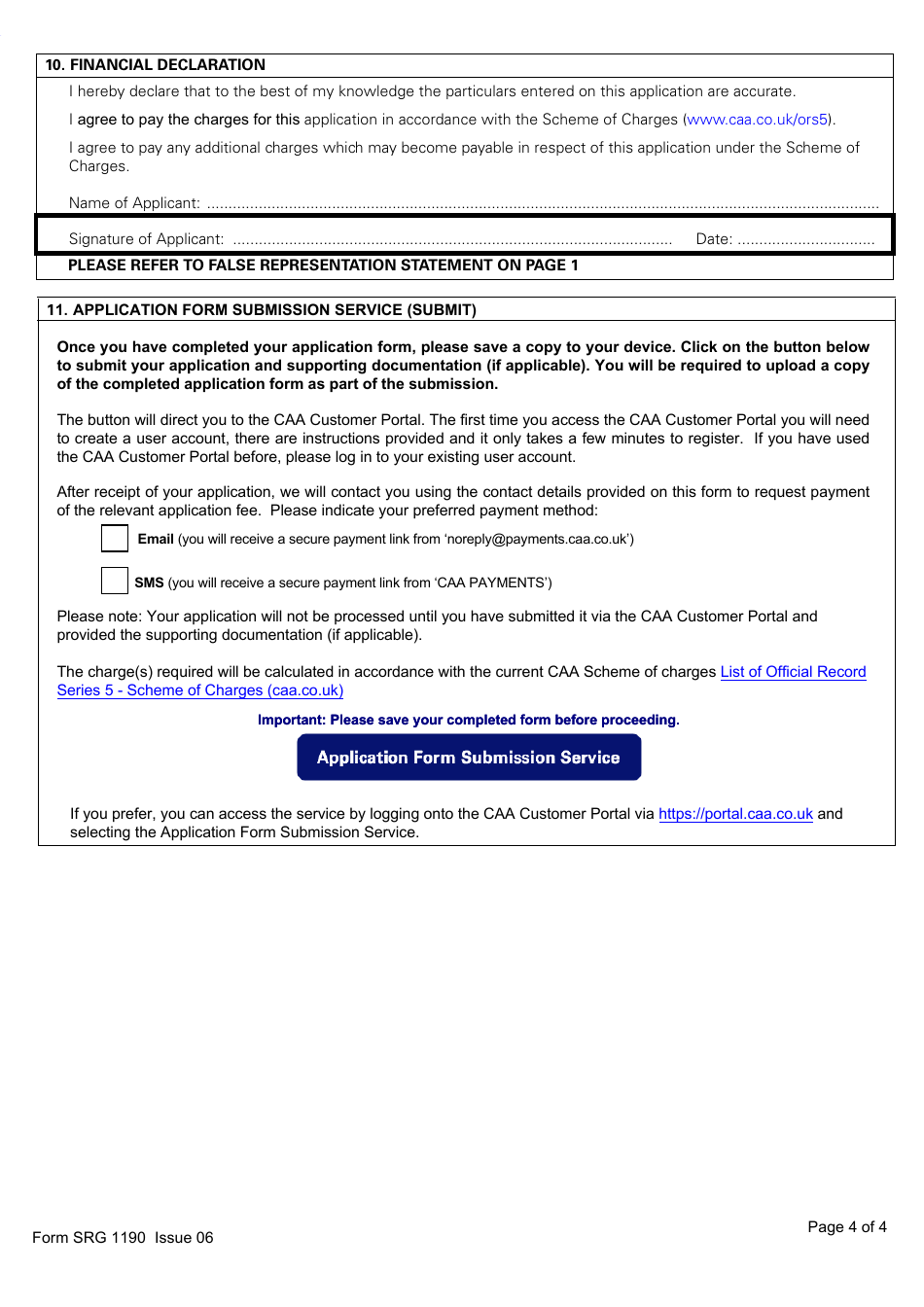 Form SRG1190 Application for the Re-grade of UK Issued Pilots Licences to Part-Fcl, Private Pilots Licences, Light Aircraft Pilot Licences or National Private Pilot Licences - United Kingdom, Page 4