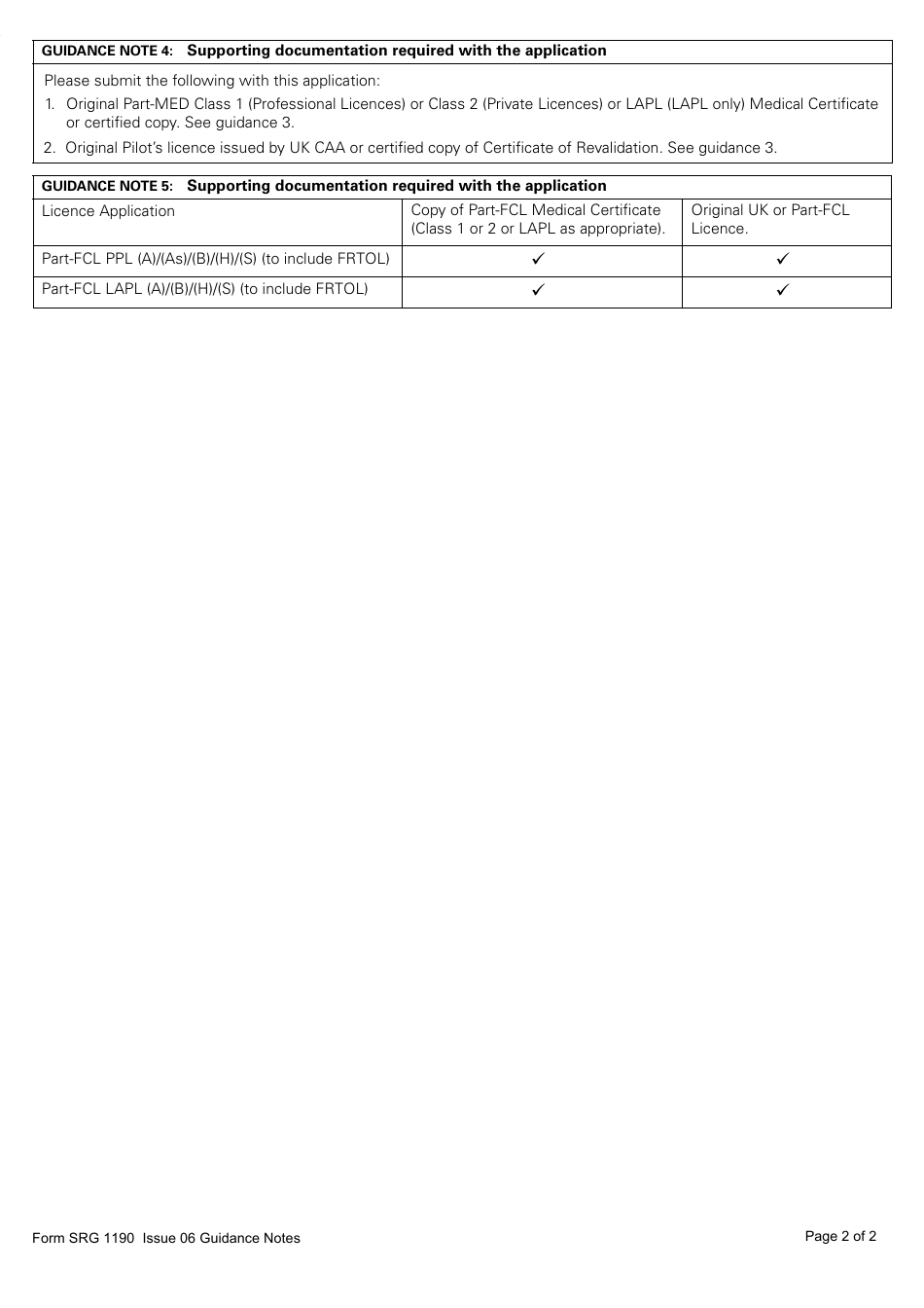 Form SRG1190 Application for the Re-grade of UK Issued Pilots Licences to Part-Fcl, Private Pilots Licences, Light Aircraft Pilot Licences or National Private Pilot Licences - United Kingdom, Page 6