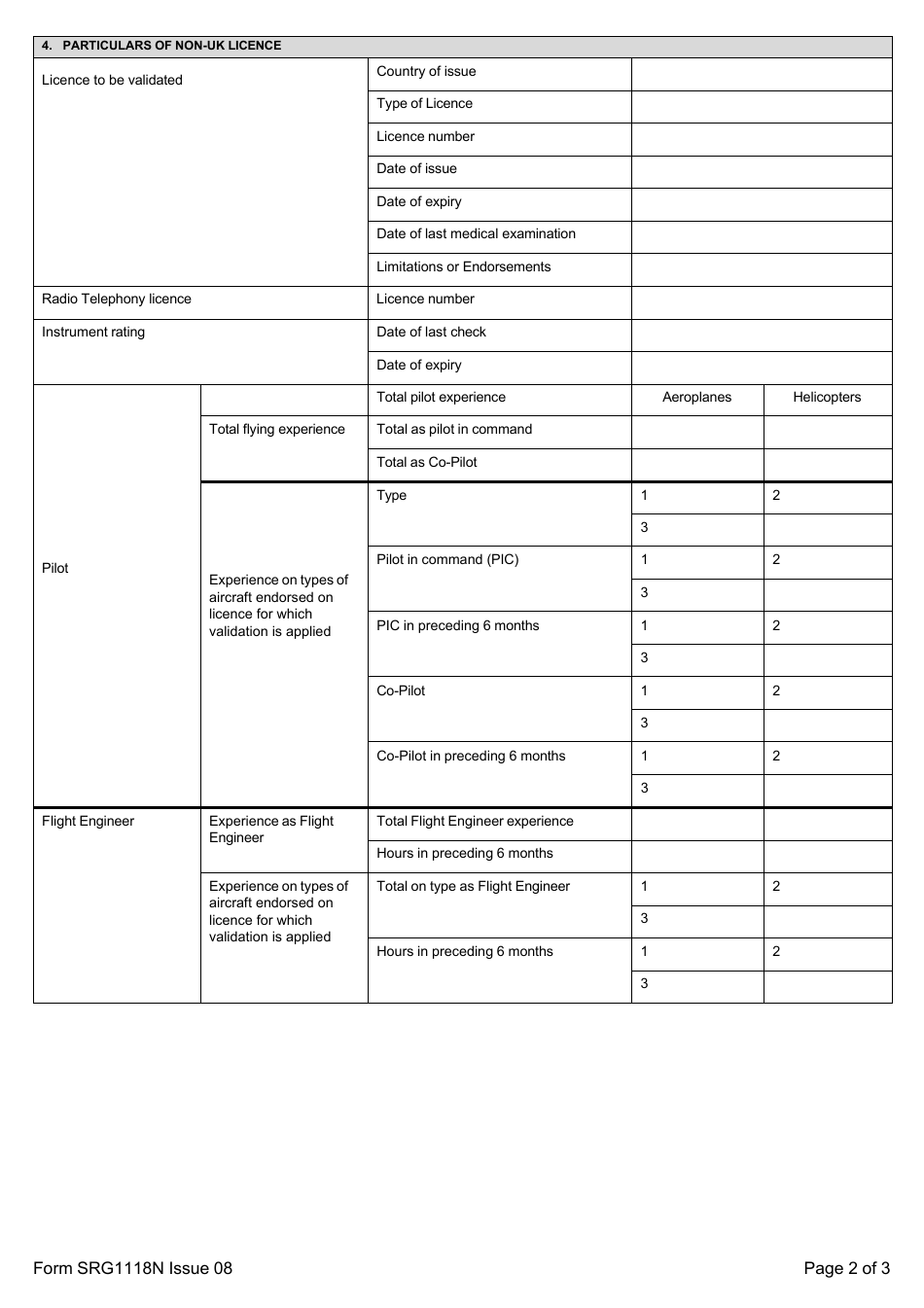 Form SRG1118N Validation Under the Ano of Flight Crew Licences Issued by Icao Contracting States Issue and Renewal - United Kingdom, Page 2