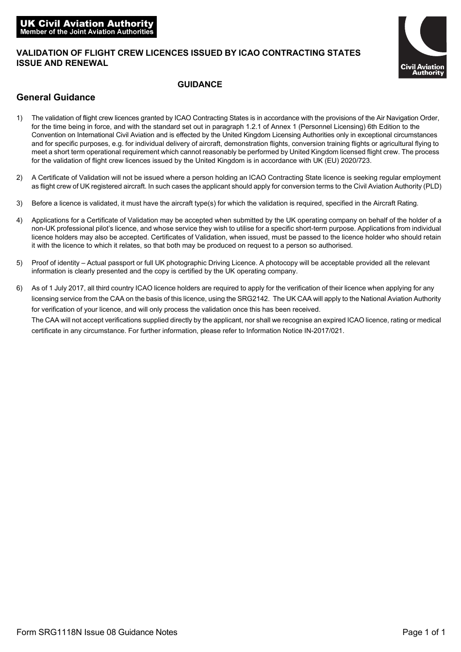 Form SRG1118N Validation Under the Ano of Flight Crew Licences Issued by Icao Contracting States Issue and Renewal - United Kingdom, Page 4