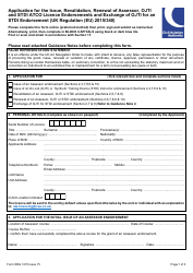 Form SRG1415 Application for the Issue, Revalidation, Renewal of Assessor, Ojti and Stdi Atco Licence Endorsements and Exchange of Ojti for an Stdi Endorsement (UK Regulation (Eu) 2015/340) - United Kingdom