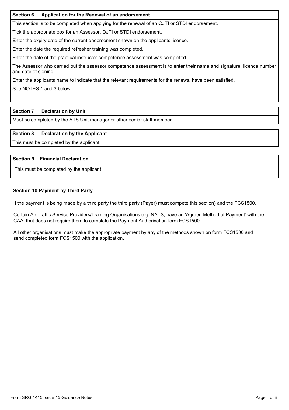 Form SRG1415 Application for the Issue, Revalidation, Renewal of Assessor, Ojti and Stdi Atco Licence Endorsements and Exchange of Ojti for an Stdi Endorsement (UK Regulation (Eu) 2015 / 340) - United Kingdom, Page 5