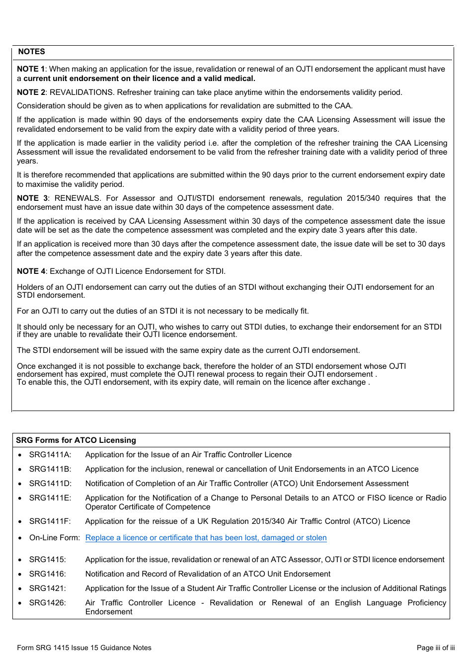 Form SRG1415 Application for the Issue, Revalidation, Renewal of Assessor, Ojti and Stdi Atco Licence Endorsements and Exchange of Ojti for an Stdi Endorsement (UK Regulation (Eu) 2015 / 340) - United Kingdom, Page 6