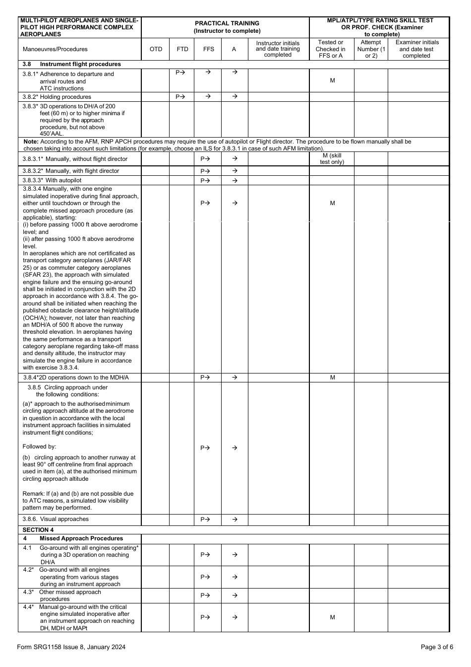 Form SRG1158 MPA and Sp Hpca Training, Skill Test or Proficiency Check for Atpl, Mpl and Type Ratings - United Kingdom, Page 3