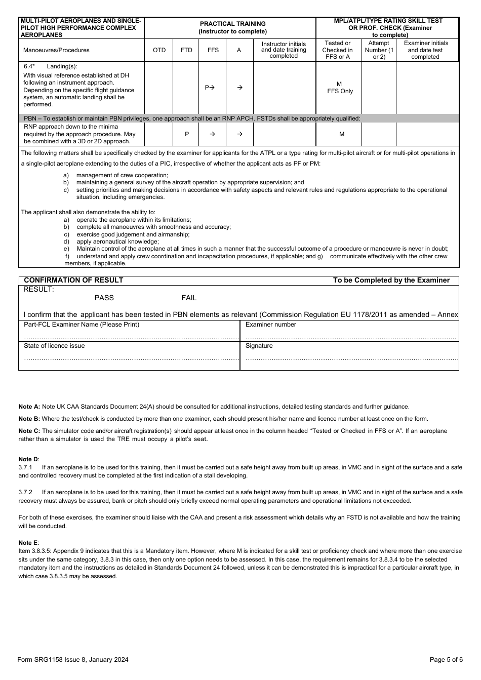Form SRG1158 MPA and Sp Hpca Training, Skill Test or Proficiency Check for Atpl, Mpl and Type Ratings - United Kingdom, Page 5