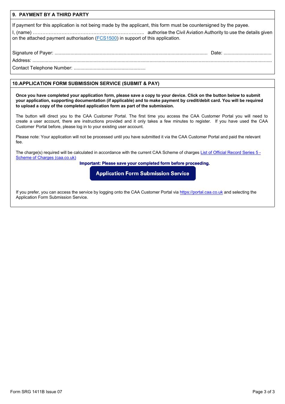 Form SRG1411B Application for the Inclusion of Unit Endorsements for New Ratings, Existing Ratings Including Special Events and for the Renewal and Cancellation of Unit Endorsements in an Air Traffic Controller (Atco) Licence (UK Regulation (Eu) 2015 / 340) - United Kingdom, Page 3