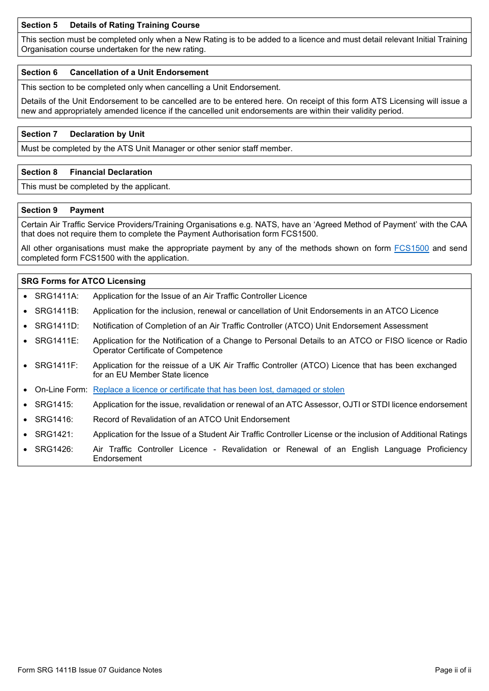 Form SRG1411B Application for the Inclusion of Unit Endorsements for New Ratings, Existing Ratings Including Special Events and for the Renewal and Cancellation of Unit Endorsements in an Air Traffic Controller (Atco) Licence (UK Regulation (Eu) 2015 / 340) - United Kingdom, Page 5