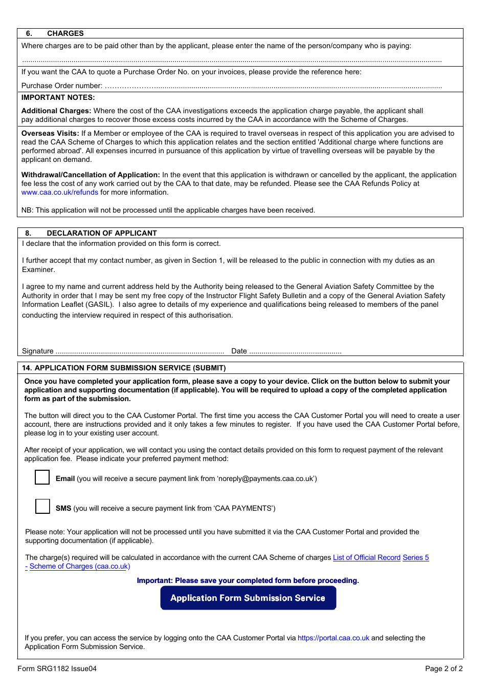 Form SRG1182 Balloon / Airship Examiner Authorisation Issue / Revalidation / Renewal / Variation - Application - United Kingdom, Page 2