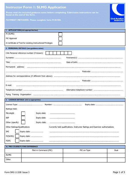 Instructor Form I (SRG1132B) Slmg Application - United Kingdom