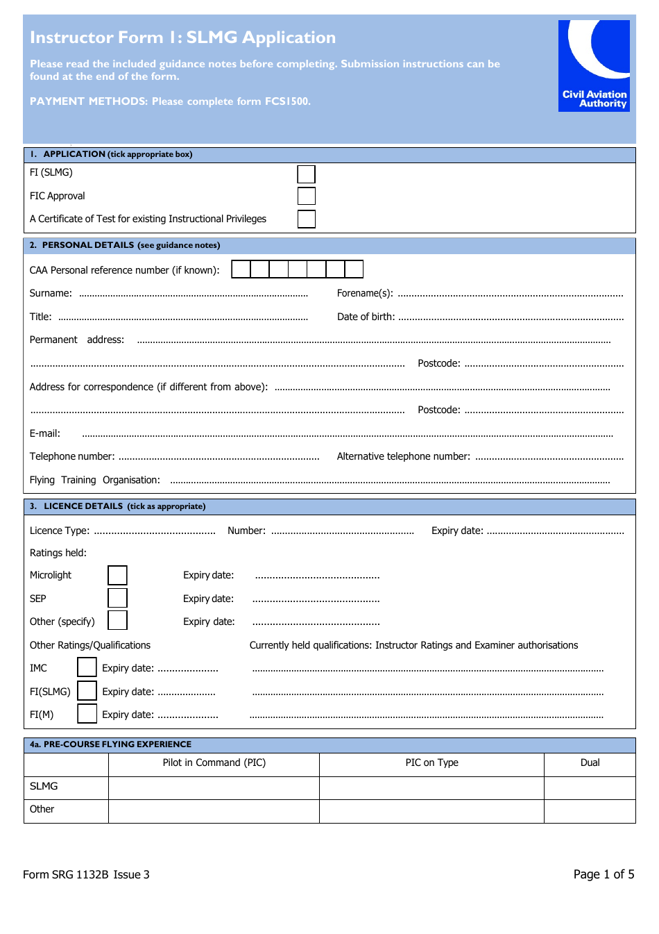 Instructor Form I (SRG1132B) Slmg Application - United Kingdom, Page 1