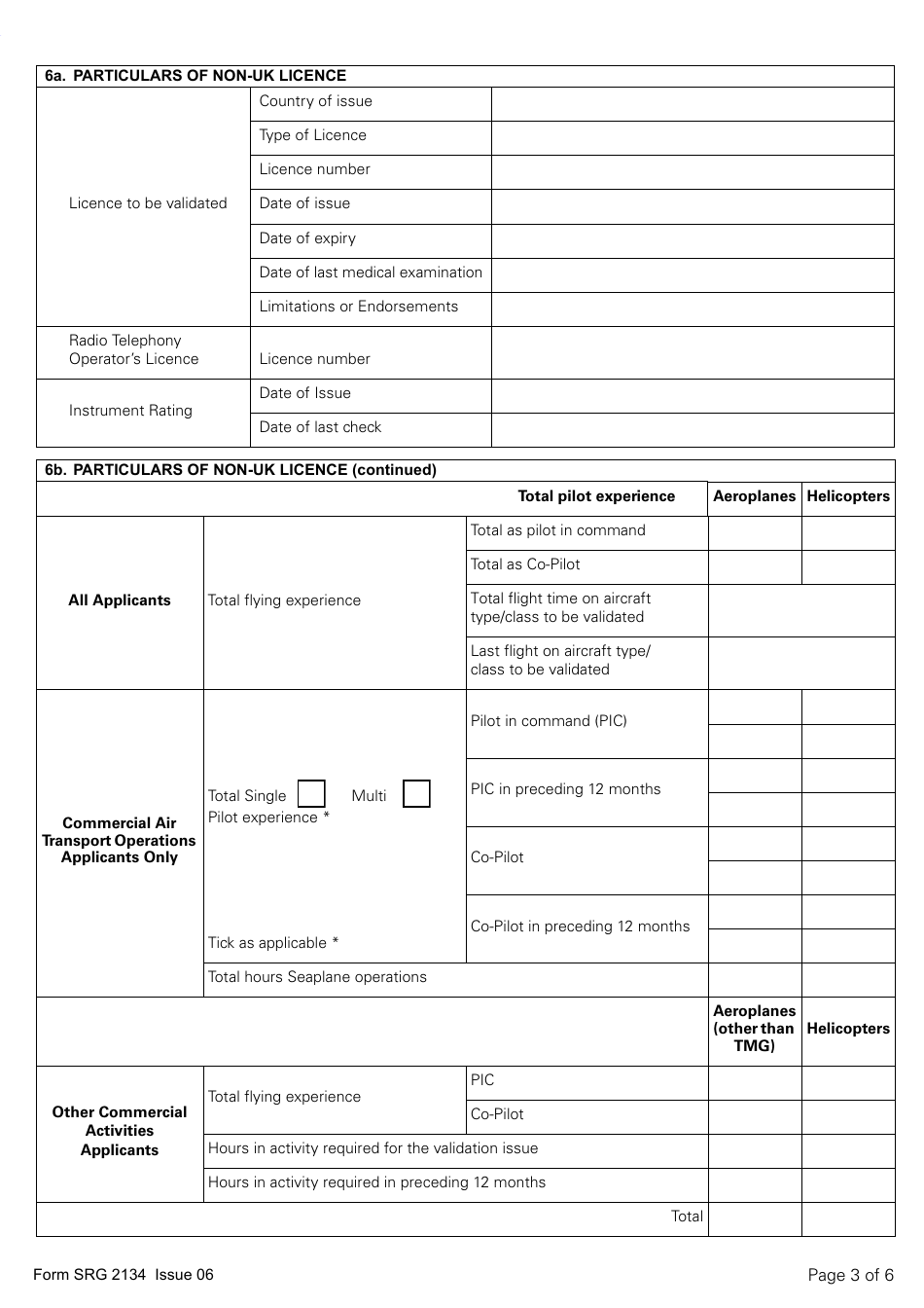 Form SRG2134 Application for the Validation (Or Extension of Validation) of a Flight Crew Licence Issued by an Icao Contracting State for Commercial Activities and for Non-commercial Operations Where the Pilot Is Remunerated Under Article 5 of UK (Eu) 2020 / 723 - United Kingdom, Page 3