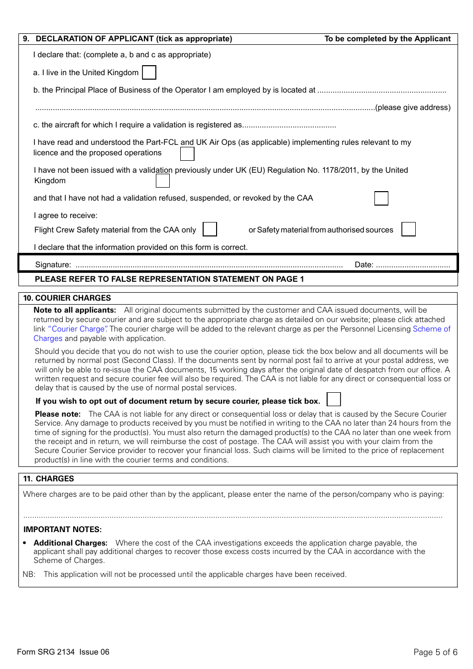 Form SRG2134 Application for the Validation (Or Extension of Validation) of a Flight Crew Licence Issued by an Icao Contracting State for Commercial Activities and for Non-commercial Operations Where the Pilot Is Remunerated Under Article 5 of UK (Eu) 2020 / 723 - United Kingdom, Page 5