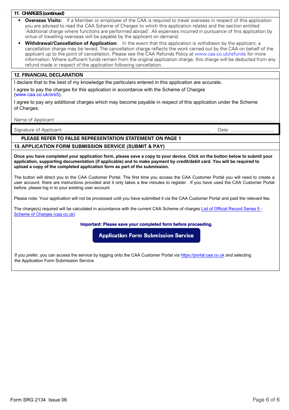 Form SRG2134 Application for the Validation (Or Extension of Validation) of a Flight Crew Licence Issued by an Icao Contracting State for Commercial Activities and for Non-commercial Operations Where the Pilot Is Remunerated Under Article 5 of UK (Eu) 2020 / 723 - United Kingdom, Page 6