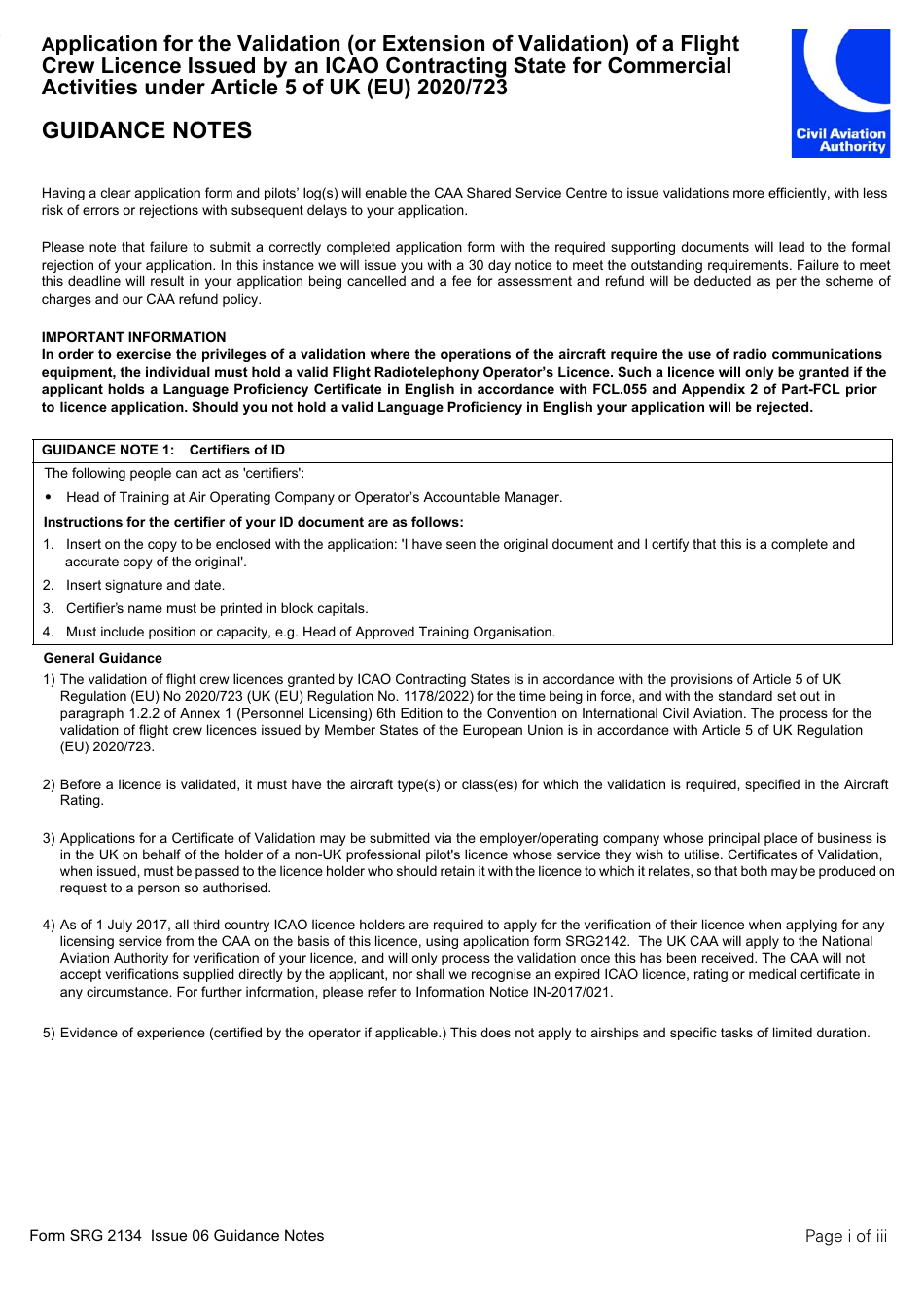 Form SRG2134 Application for the Validation (Or Extension of Validation) of a Flight Crew Licence Issued by an Icao Contracting State for Commercial Activities and for Non-commercial Operations Where the Pilot Is Remunerated Under Article 5 of UK (Eu) 2020 / 723 - United Kingdom, Page 7