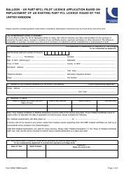 Form SRG1198B Balloon - UK Part-Bfcl Pilot Licence Application Based on Replacement of an Existing Part-Fcl Licence Issued by the United Kingdom - United Kingdom