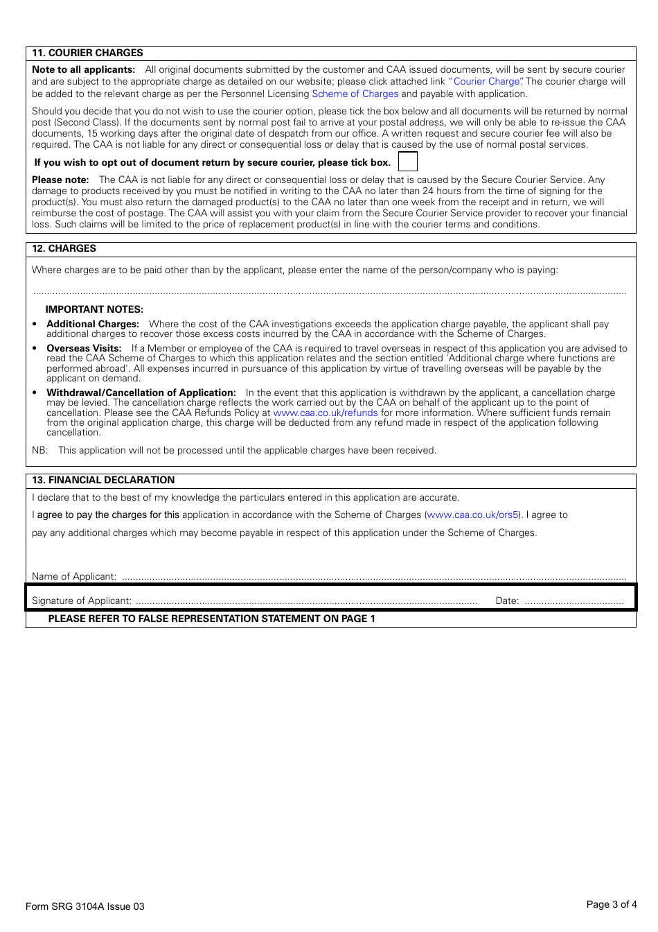 Form SRG3104A Application for Assessment of Competence (Aoc) for the Revalidation, Renewal or Variation of Either an Sfe / Tre and Cres (For 3rd Country Licence Holders Only) Certificate - United Kingdom, Page 3