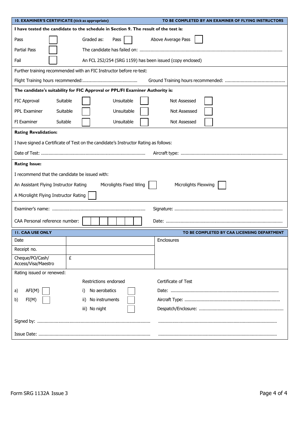 Instructor Form 1 (SRG1132A) Microlight Application - United Kingdom, Page 4