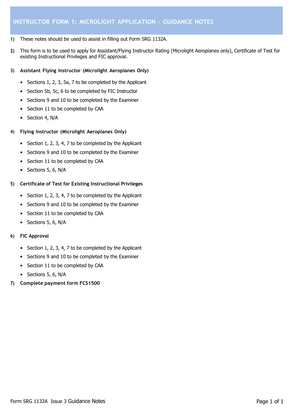 Instructor Form 1 (SRG1132A) Microlight Application - United Kingdom, Page 5