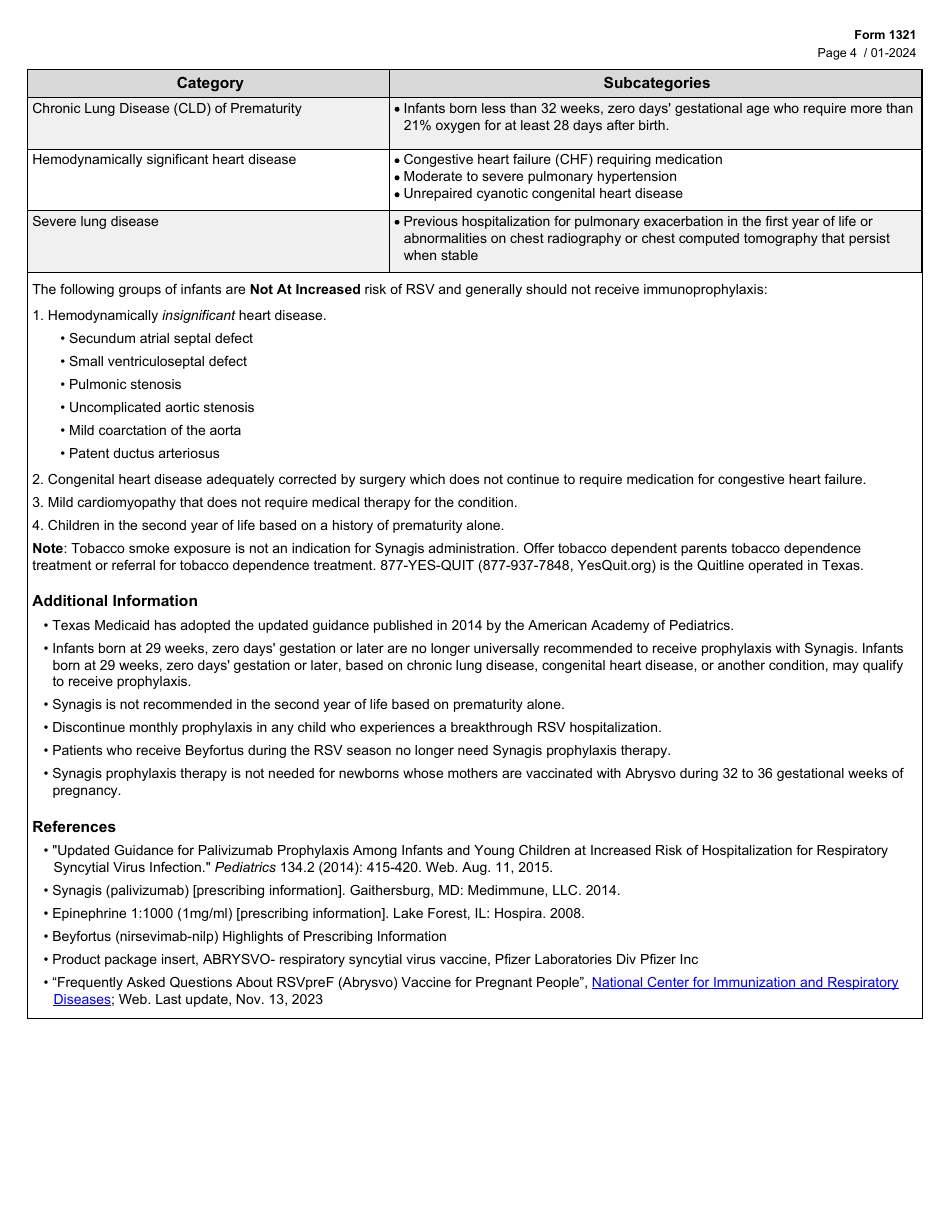 Form 1321 Synagis Standard Prior Authorization Request - Texas, Page 4