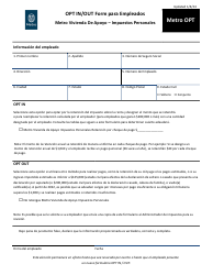Formulario METRO OPT Opt in/Out Form Para Empleados - Metro Vivienda De Apoyo - Impuestos Personales - Oregon (Spanish)