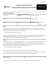Document preview: Form METRO OPT Employee Opt in/Out Form - Metro Supportive Housing Services Tax (Shs) - Oregon, 2024
