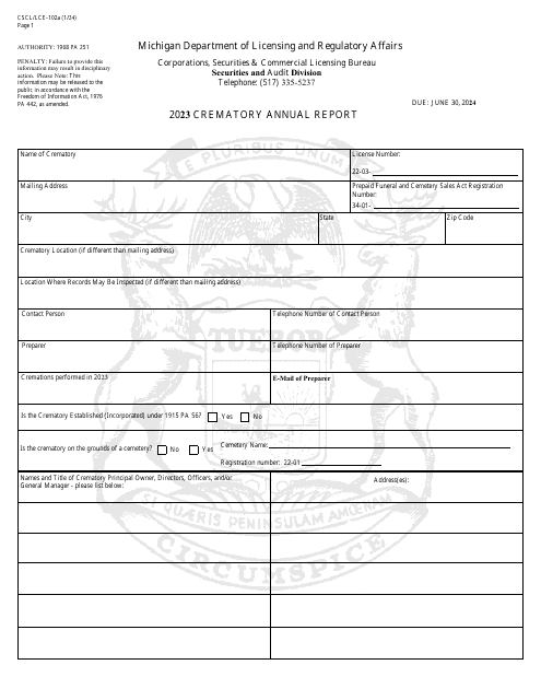 Form CSCL/LCE-102A 2023 Printable Pdf