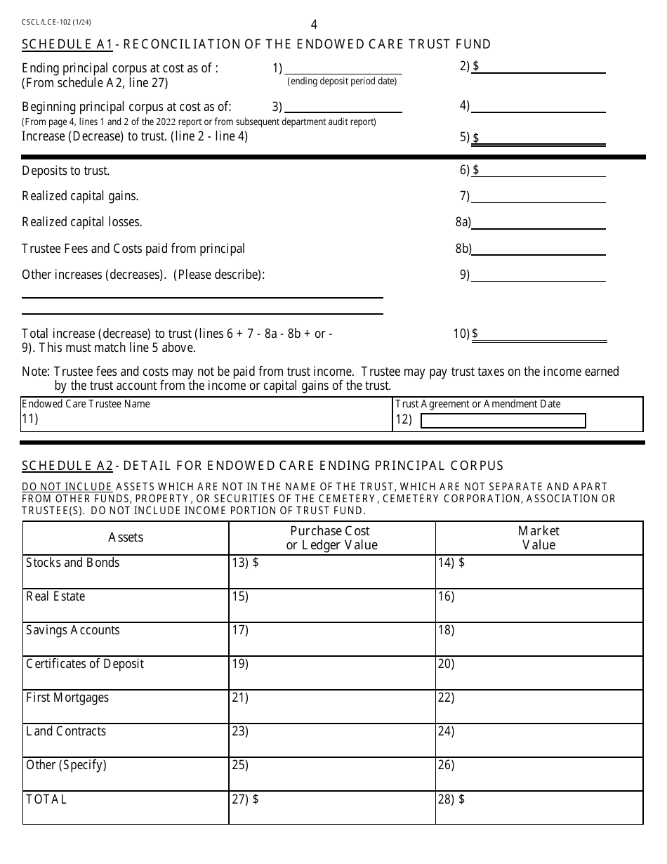 Form CSCL / LCE-102 Cemetery Annual Report - Michigan, Page 4