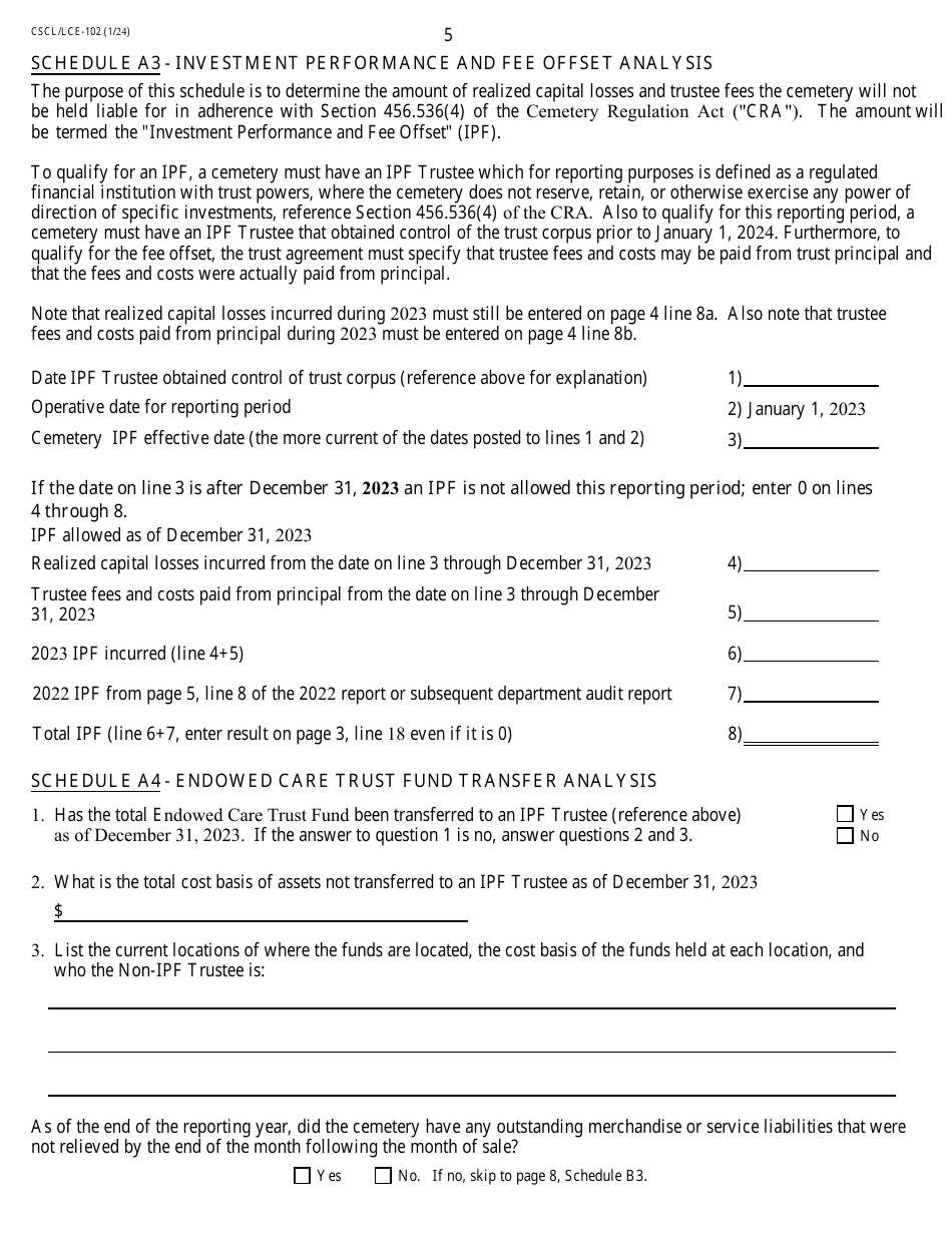 Form CSCL / LCE-102 Cemetery Annual Report - Michigan, Page 5