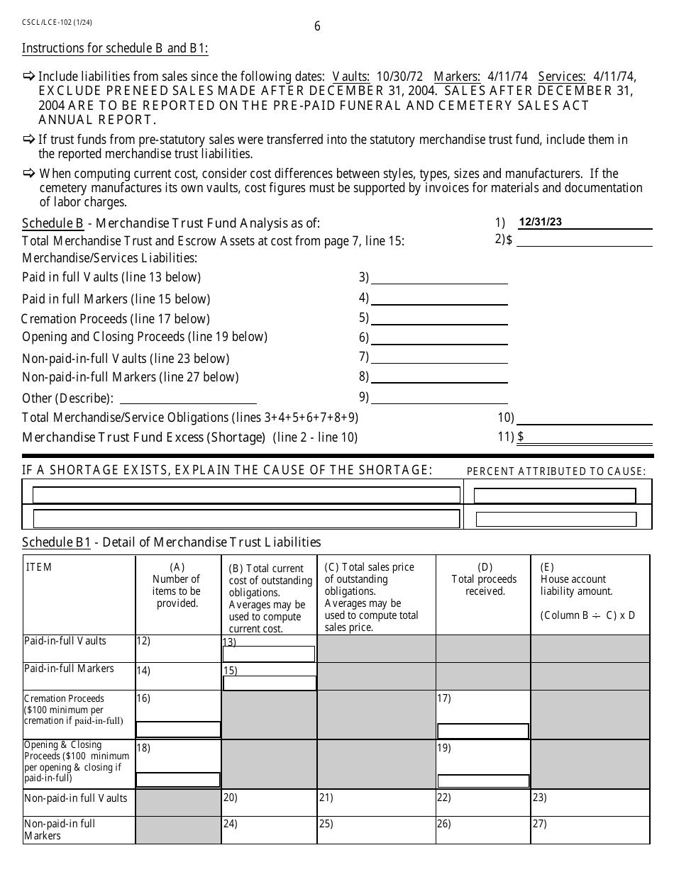Form CSCL / LCE-102 Cemetery Annual Report - Michigan, Page 6