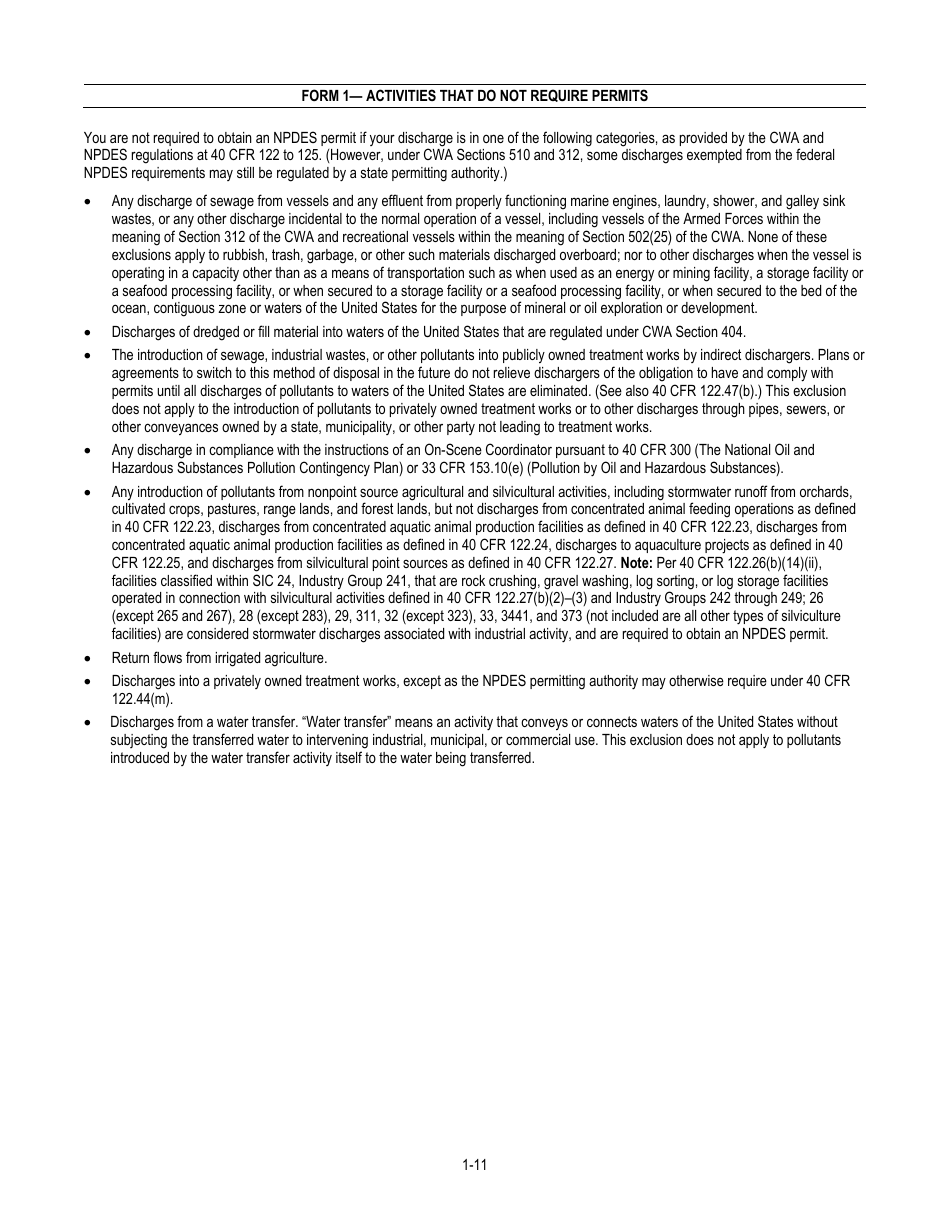 NPDES Form 1 (EPA Form 3510-1) Application for Npdes Permit to Discharge Wastewater, Page 11