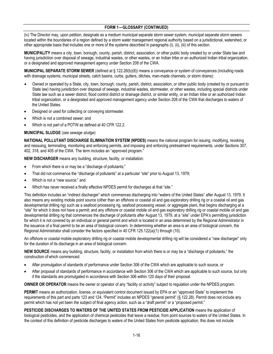 NPDES Form 1 (EPA Form 3510-1) Application for Npdes Permit to Discharge Wastewater, Page 16