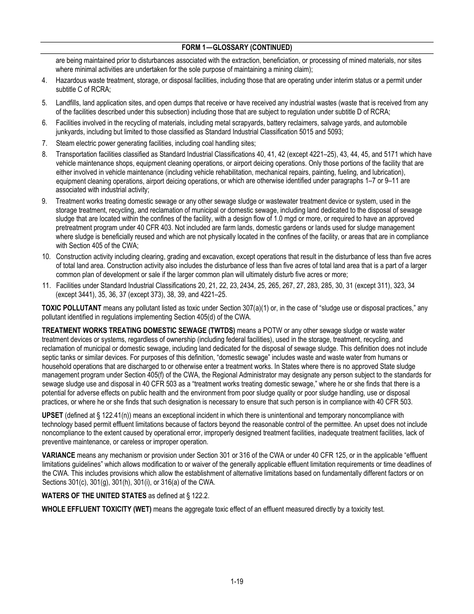 NPDES Form 1 (EPA Form 3510-1) Application for Npdes Permit to Discharge Wastewater, Page 19