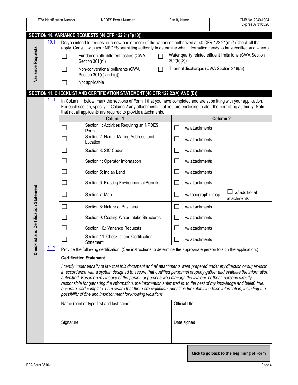 NPDES Form 1 (EPA Form 3510-1) Application for Npdes Permit to Discharge Wastewater, Page 23