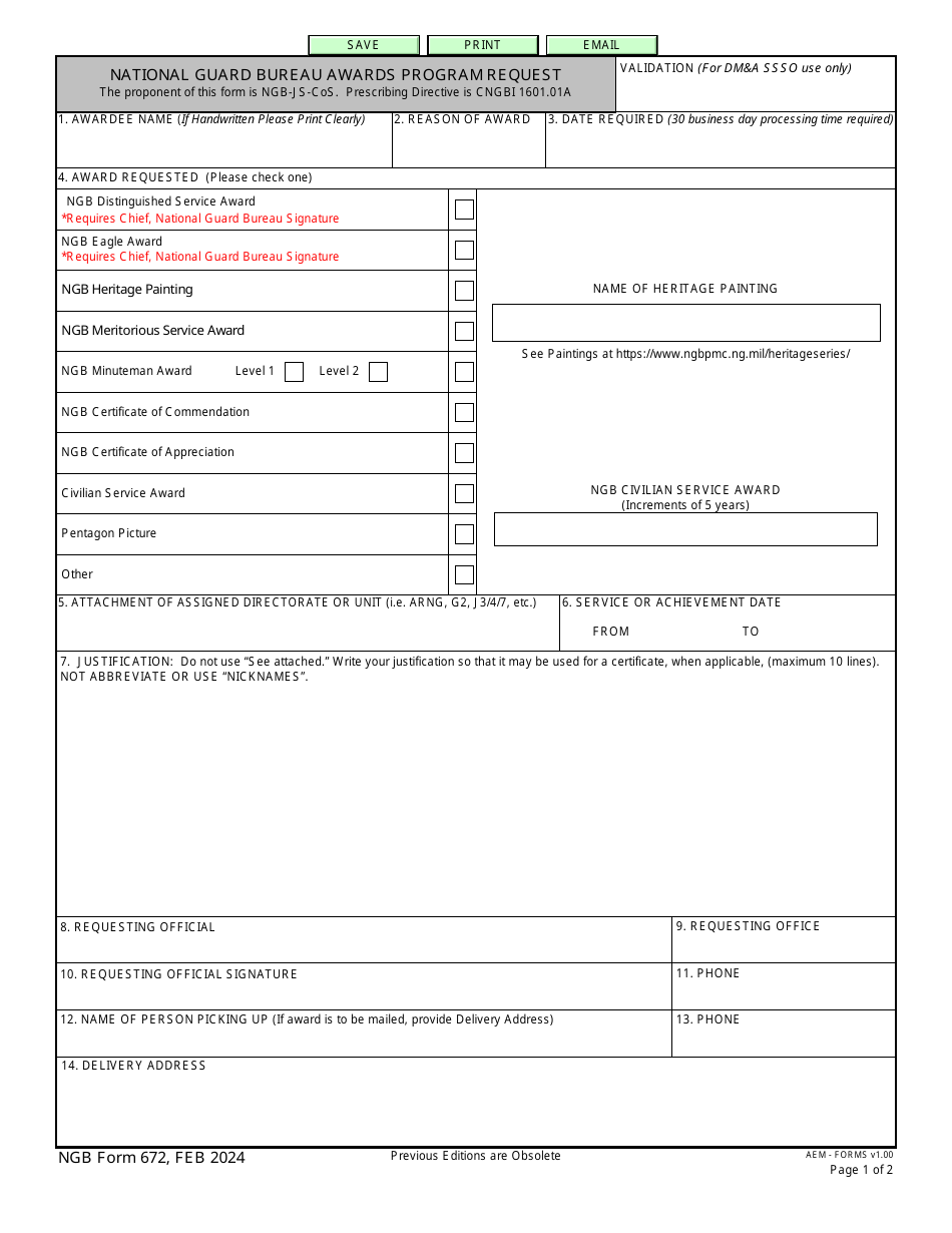 NGB Form 672 Download Fillable PDF or Fill Online National Guard Bureau ...