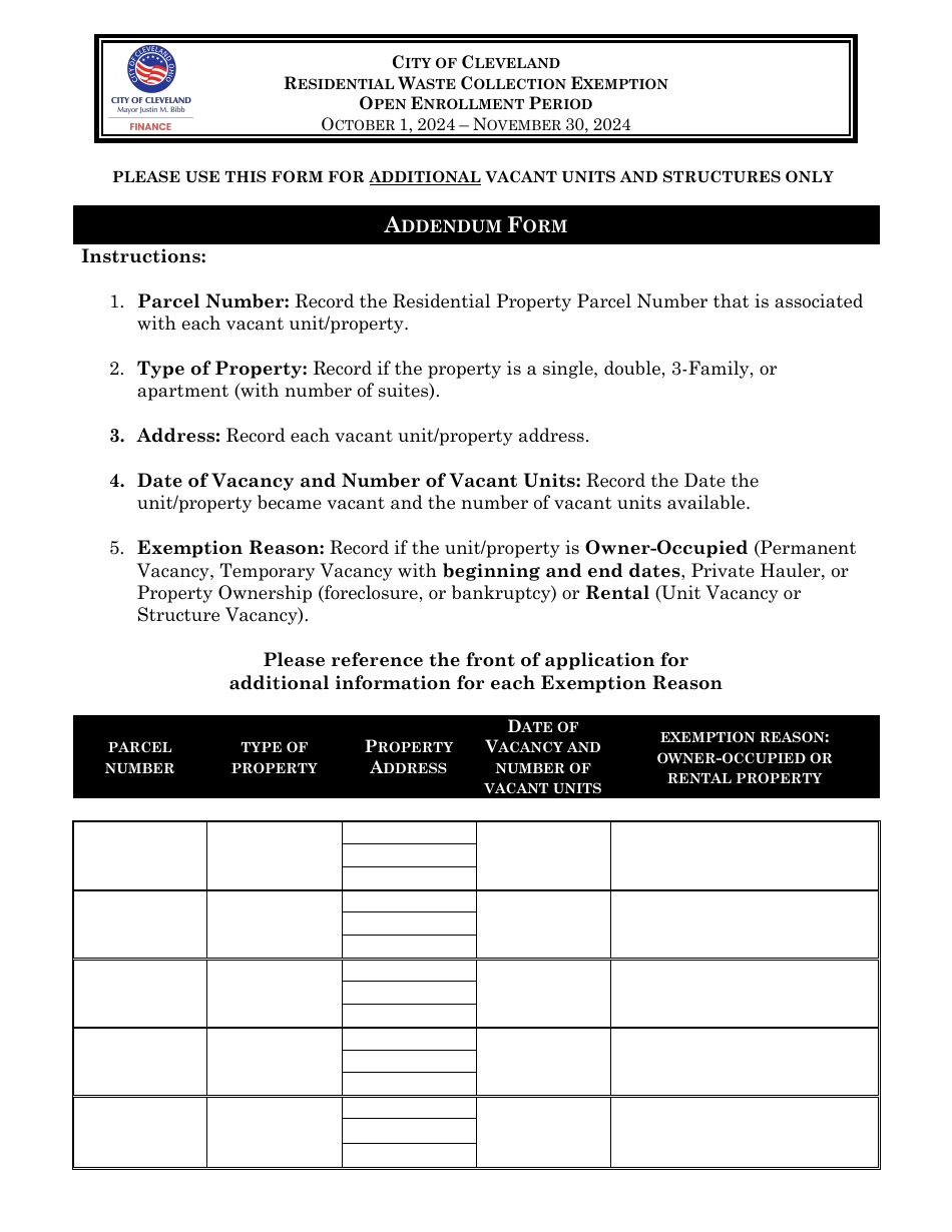 Form 82-307F Residential Waste Collection Fee Exemption Request Form - City of Cleveland, Ohio, Page 3