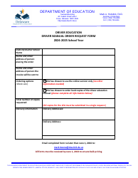 Document preview: Driver Manual Order Request Form - Delaware, 2025