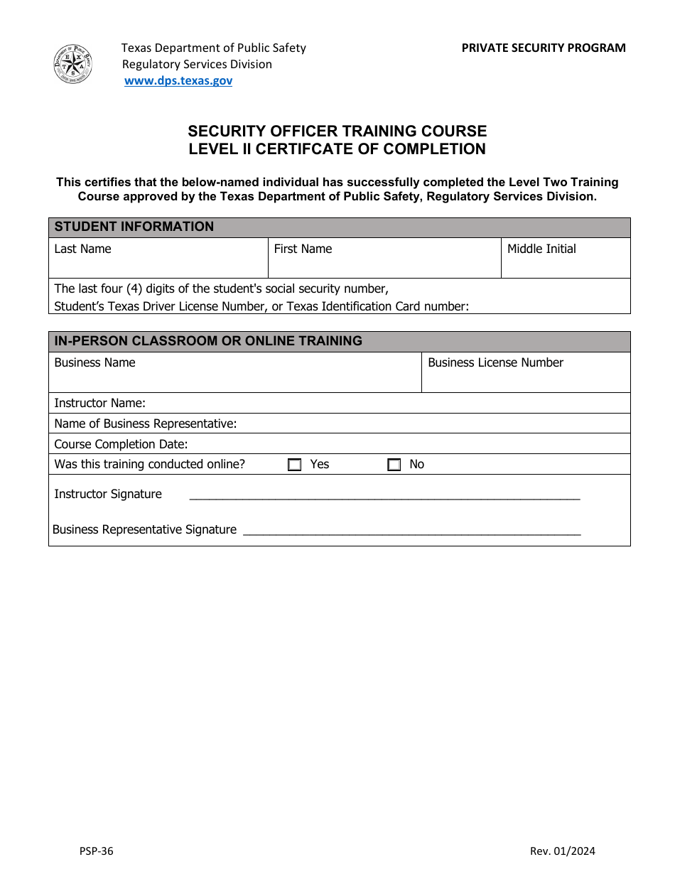 Form PSP-36 - Fill Out, Sign Online and Download Fillable PDF, Texas ...