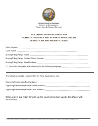 Document preview: Form FL-E/LP-668 Document Drop-Off Sheet for Domestic Violence and Ex Parte Applications (Family Law and Probate Cases) - County of Sacramento, California