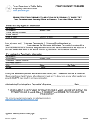 Document preview: Form PSP-13 Administration of Minnesota Multiphasic Personality Inventory for a Commissioned Security Officer or Personal Protection Officer License - Private Security Program - Texas