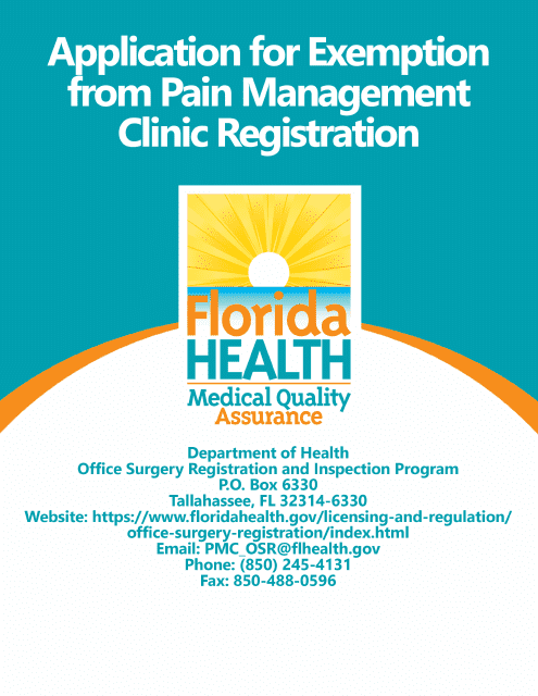 Form DH-MQA5031 Application for Exemption From Pain Management Clinic Registration - Florida
