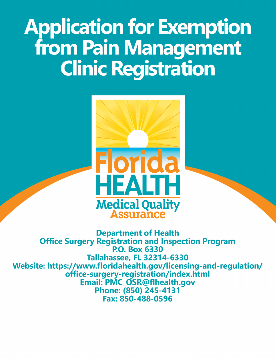 Form DH-MQA5031 Application for Exemption From Pain Management Clinic Registration - Florida, Page 1