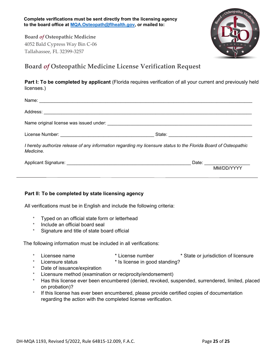 Form DH-MQA1193 Application for Osteopathic Medical Faculty Certificate - Florida, Page 25