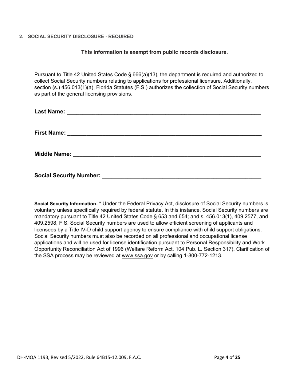 Form DH-MQA1193 Application for Osteopathic Medical Faculty Certificate - Florida, Page 4