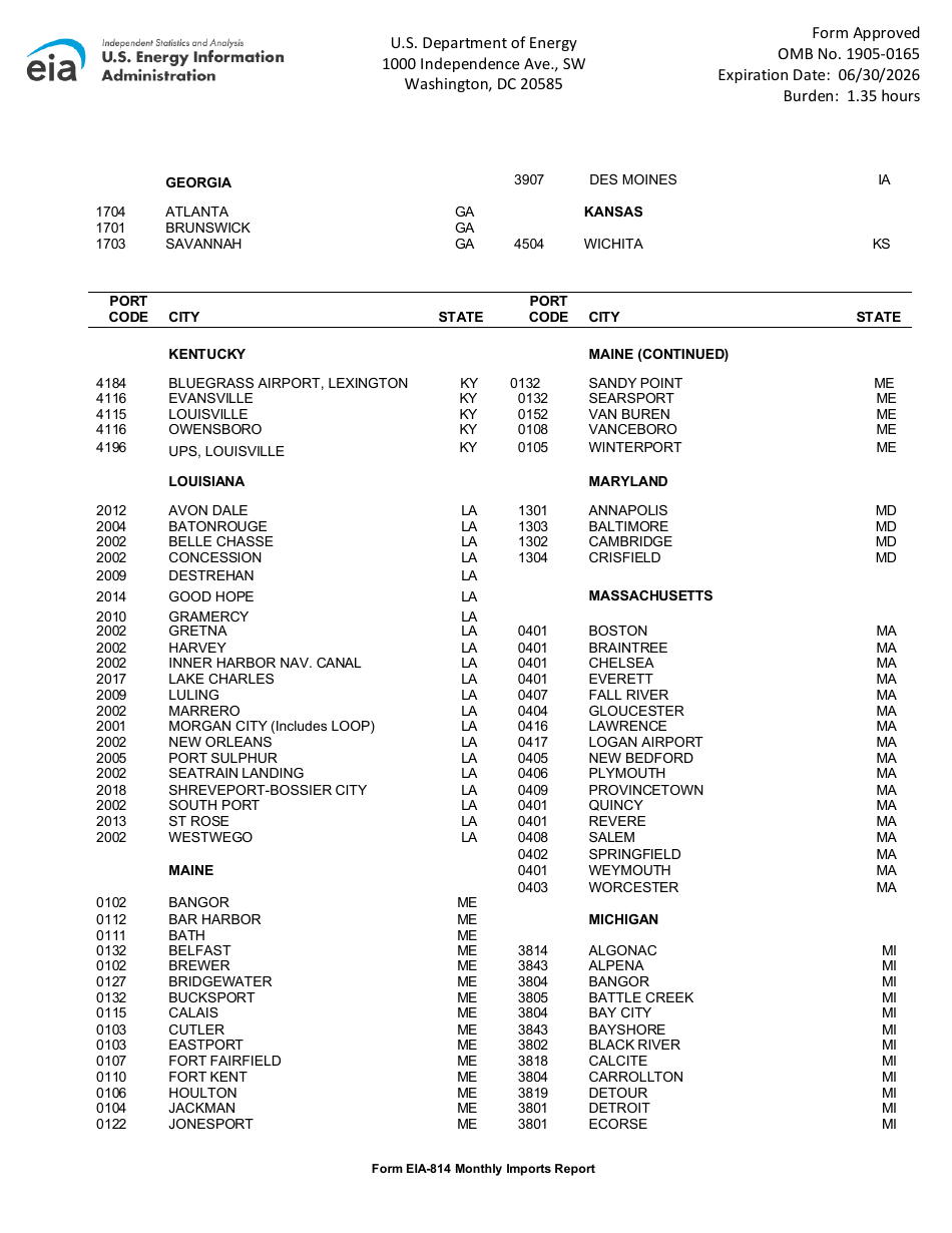 Instructions for Form EIA-814 Monthly Imports Report, Page 10