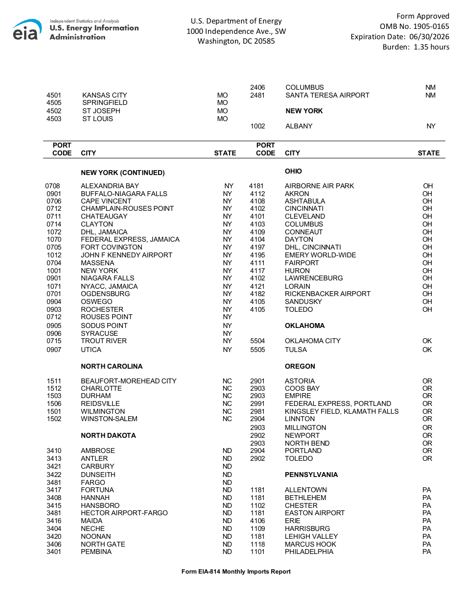 Instructions for Form EIA-814 Monthly Imports Report, Page 12
