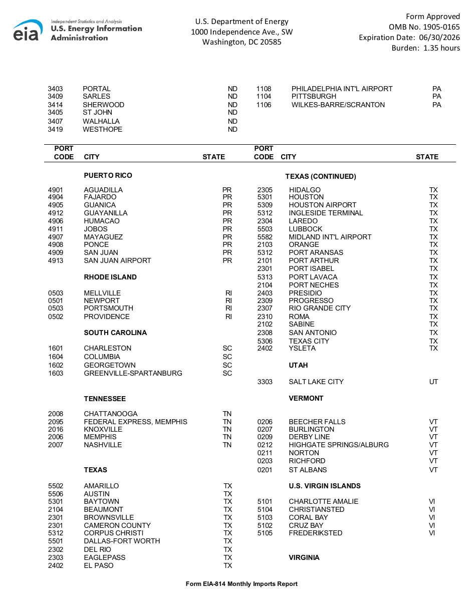 Instructions for Form EIA-814 Monthly Imports Report, Page 13